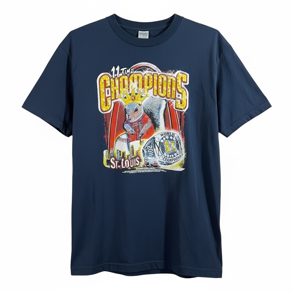 Alstyle T-Shirt Mens XL Navy Excellent St. Louis 11 Time Champions Squirrel
